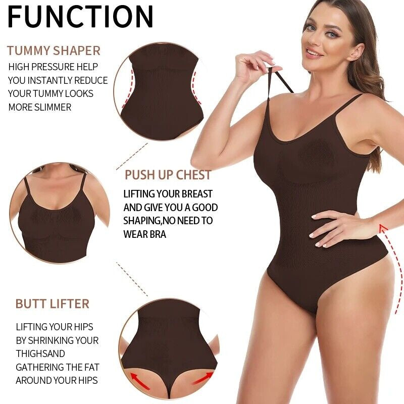 Women Bodysuit Tummy Control Thong Shapewear Full Body Shaper