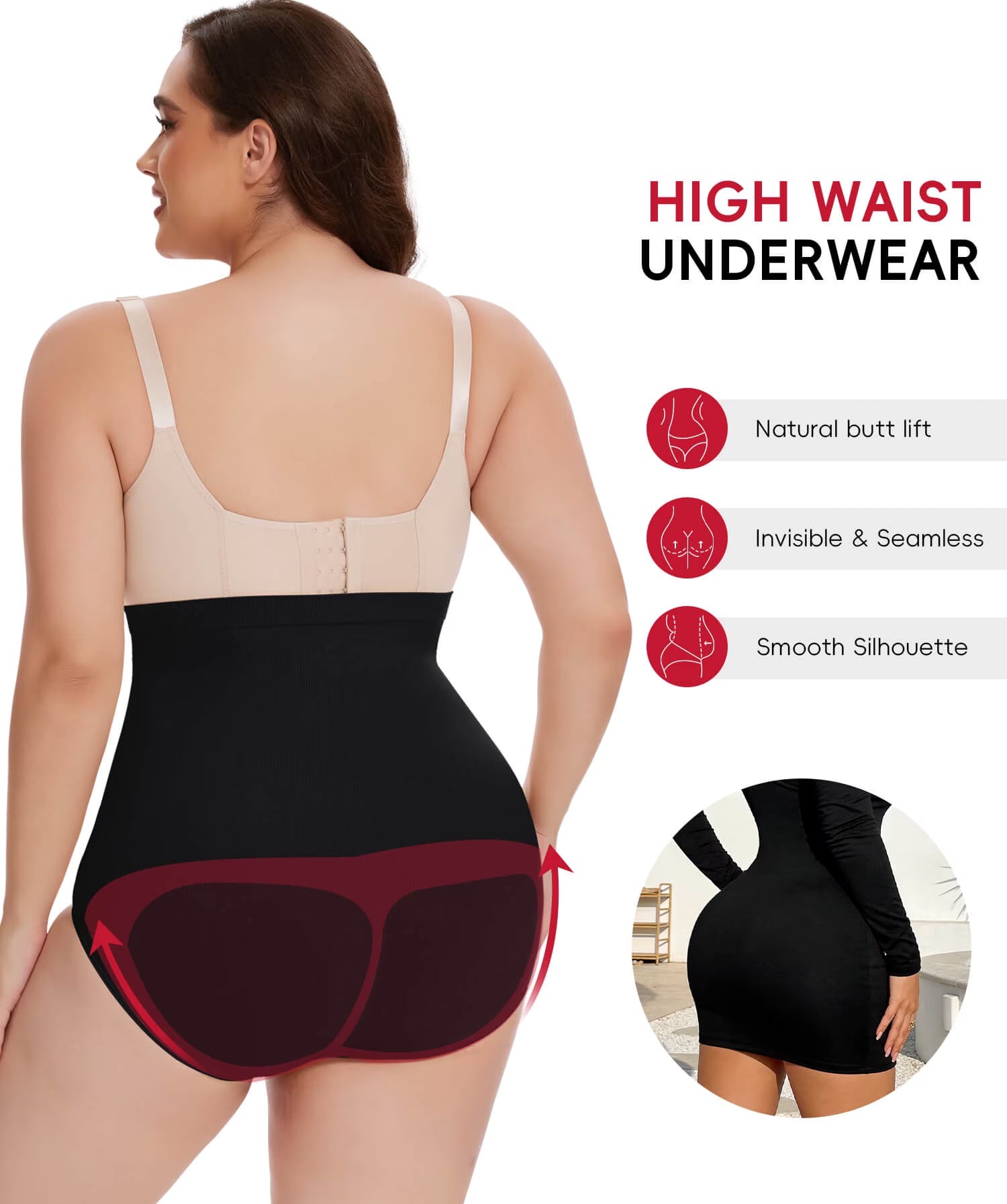 plus Size Body Shaper Tummy Control Panty - Shapewear for Women, Black, 1-Pack