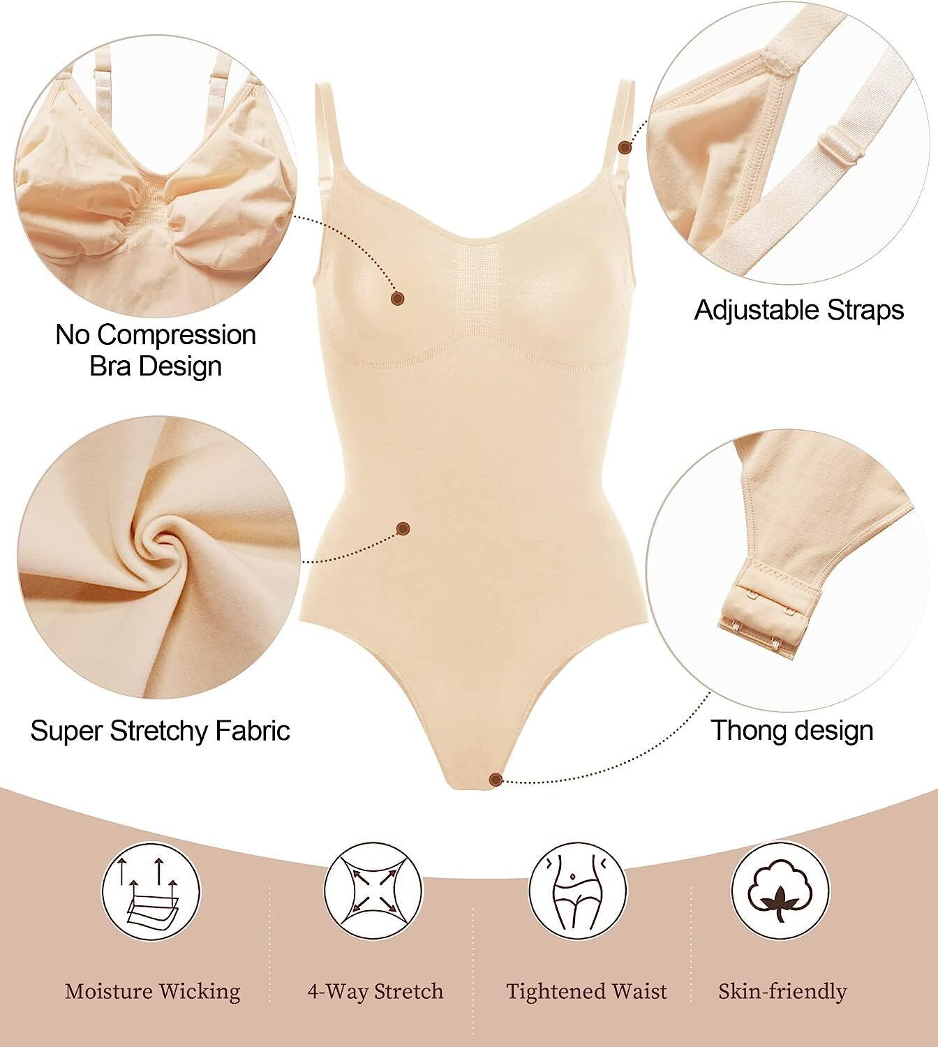 Women Bodysuit Tummy Control Thong Shapewear Full Body Shaper