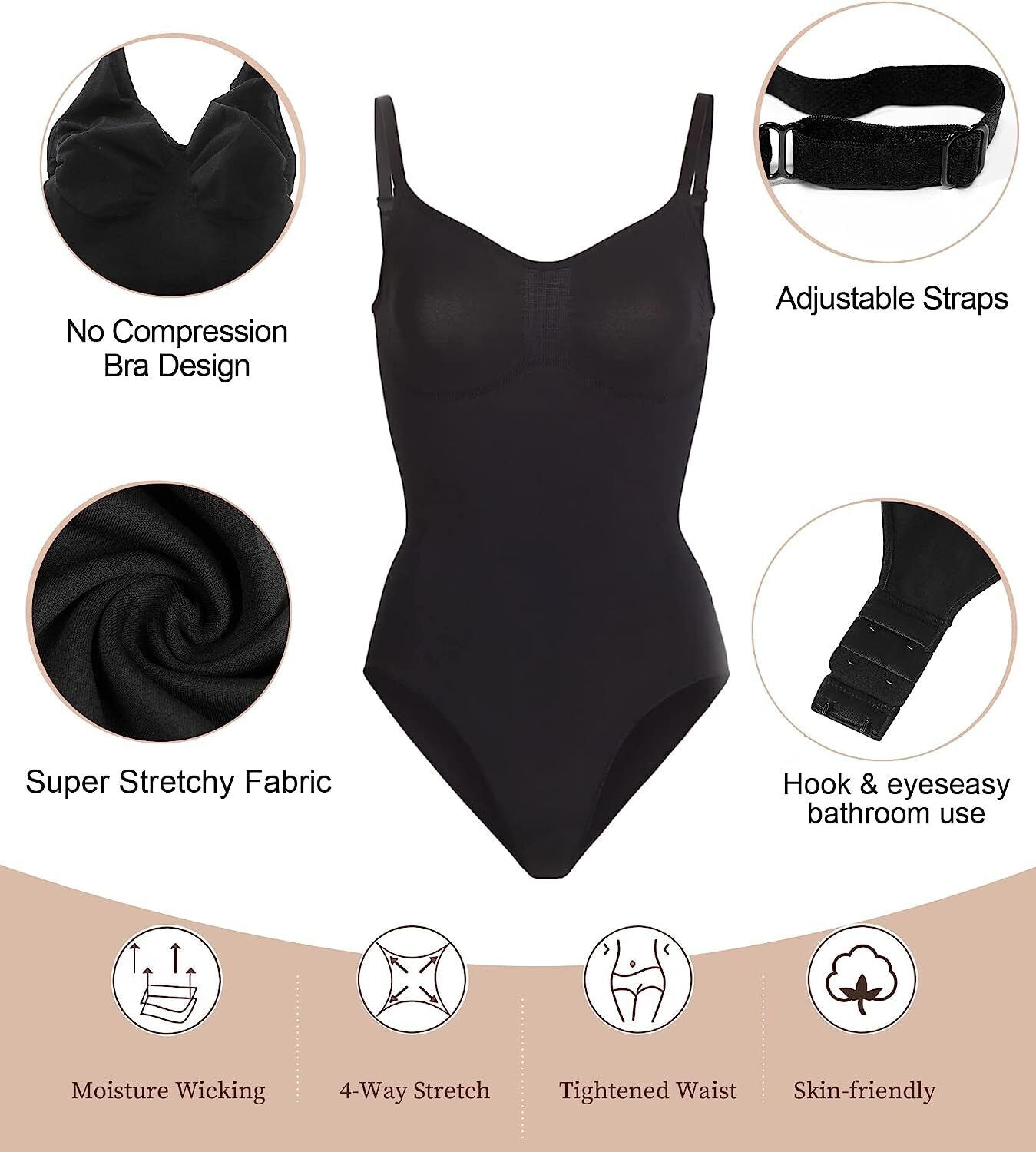 Women Bodysuit Tummy Control Thong Shapewear Full Body Shaper